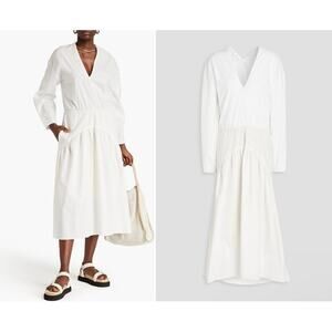 VINCE Cutout Slub Cotton Midi Dress in White‎  size Small